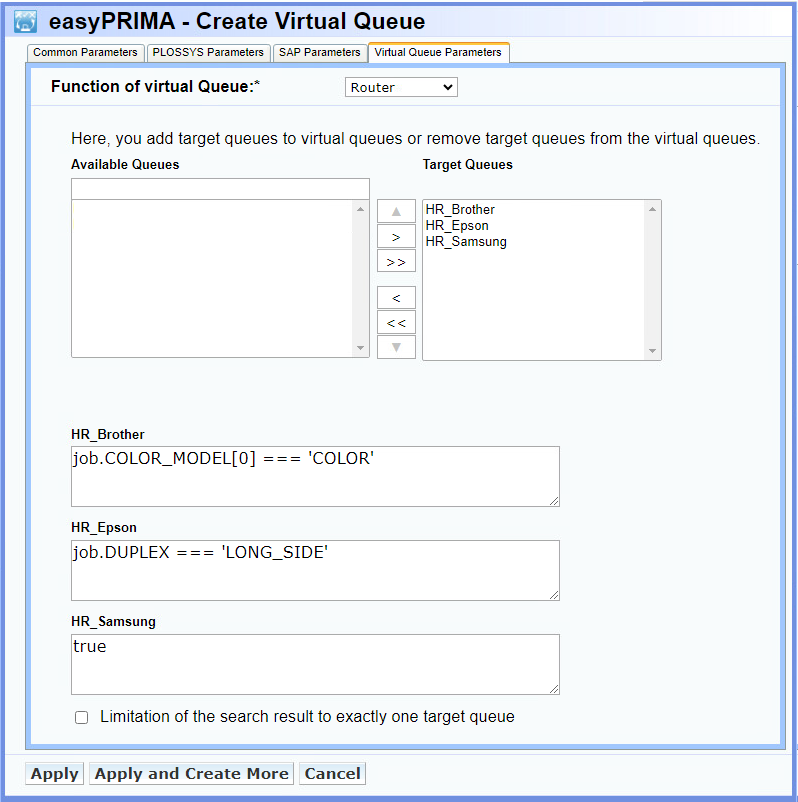 Dialogue to set up a failover queue in easyPRIMA